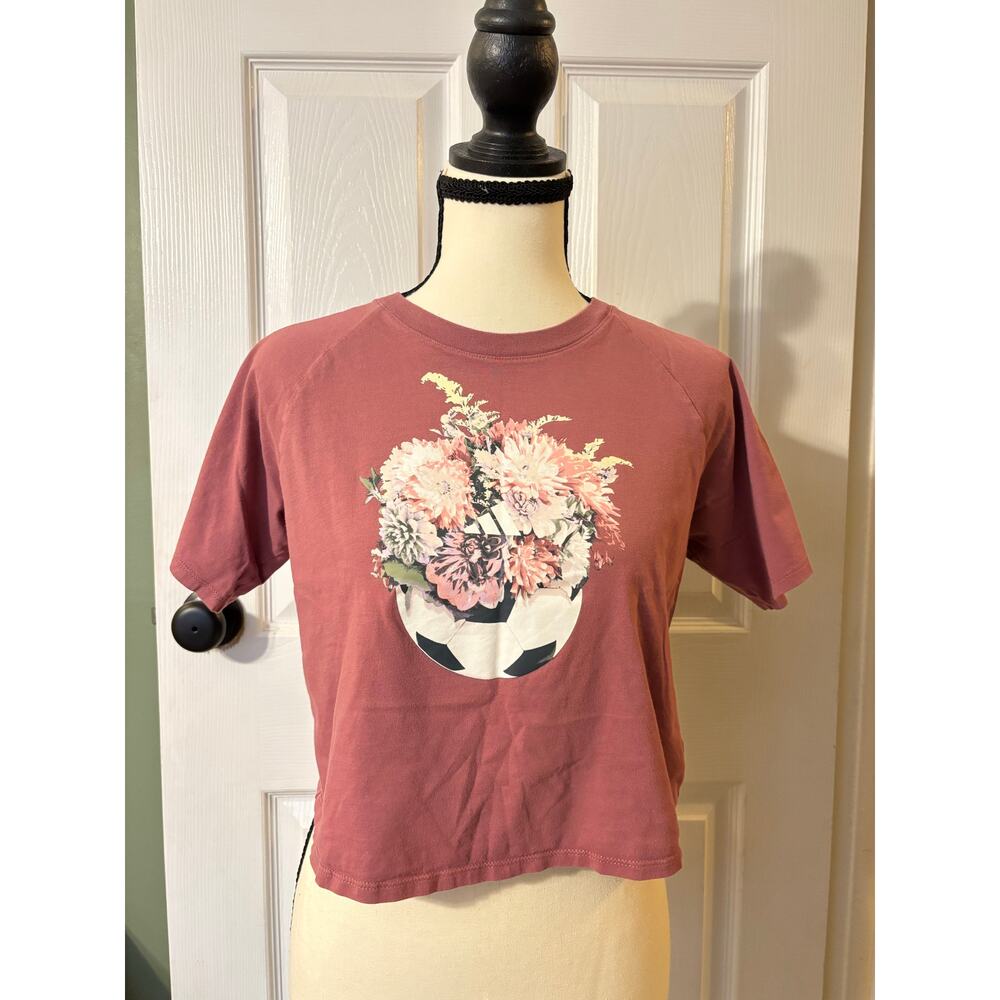Adidas Crop T-shirt Women's Large Floral Soccer Rose Pink Athleisure